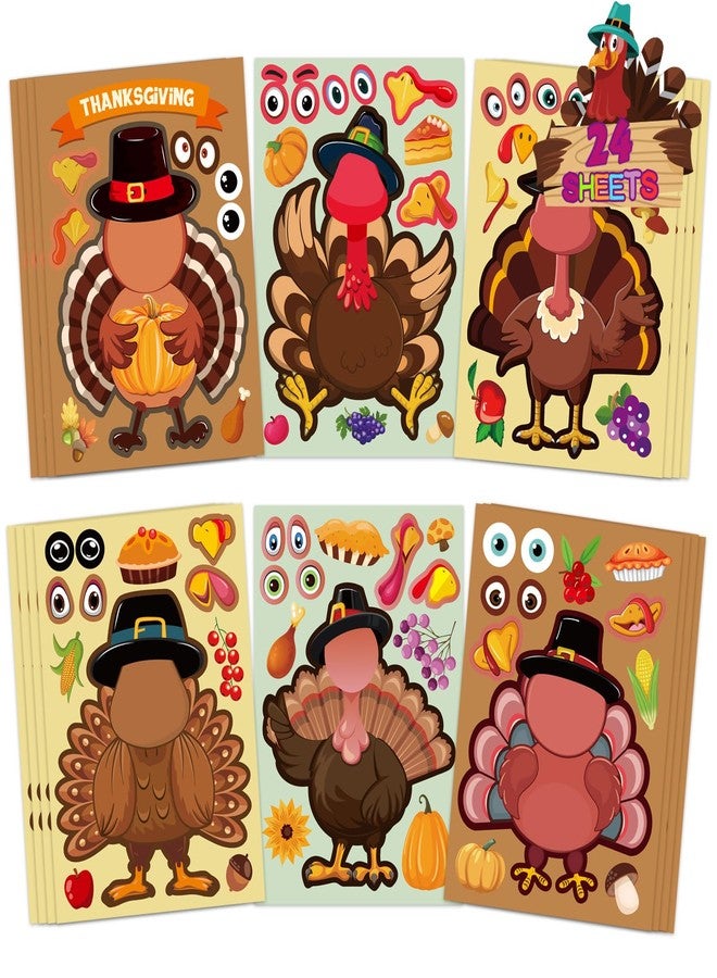 DUJAA 24Sheet Make-a-Turkey Stickers Thanksgiving Party Favors Supplies Stickers for Kids Turkey Games Crafts Sticker Autumn Fall Harvest Halloween Thanksgiving Decorations - Image 1